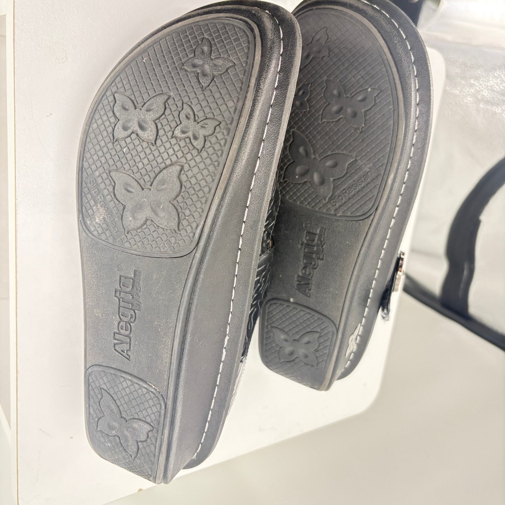 Alegria Paloma Black Floral Embossed Leather Mary Jane Shoes 38 Comfort Quirky‎ - Picture 12 of 12